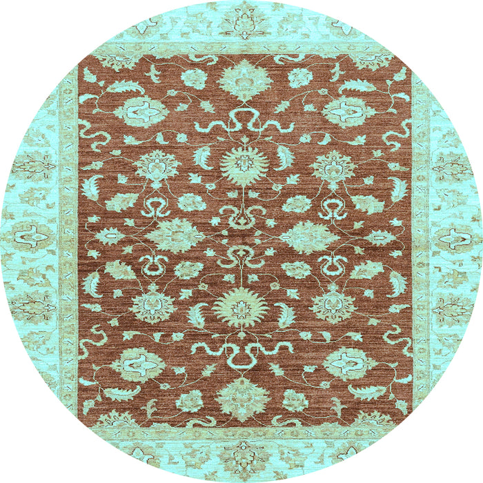 Round Machine Washable Oriental Light Blue Traditional Rug, wshabs3504lblu