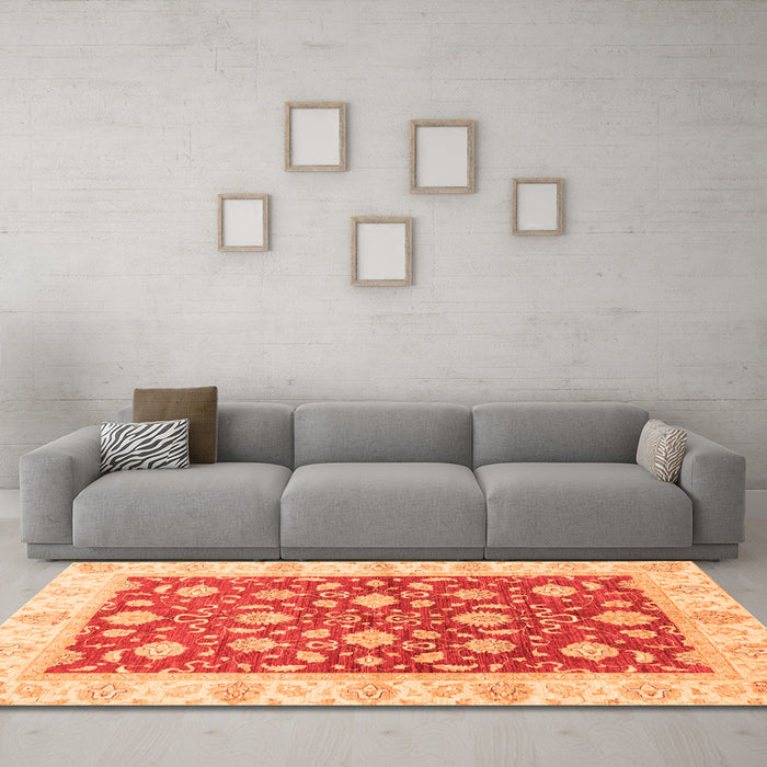 Machine Washable Oriental Orange Traditional Area Rugs in a Living Room, wshabs3504org