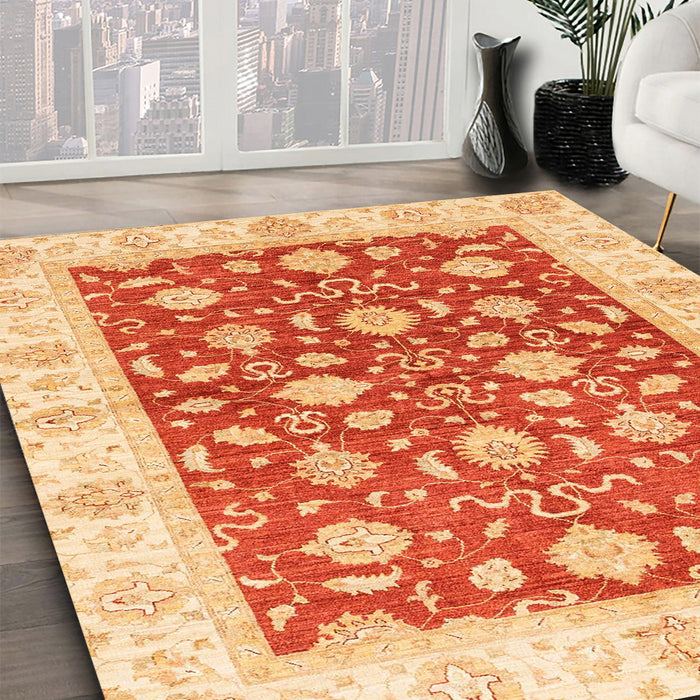Abstract Orange Red Oriental Rug in Family Room, abs3504