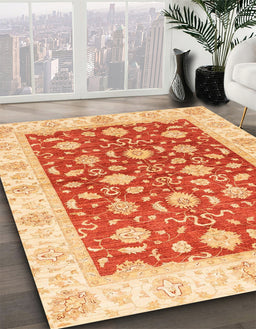 Machine Washable Abstract Orange Red Rug in a Family Room, wshabs3504