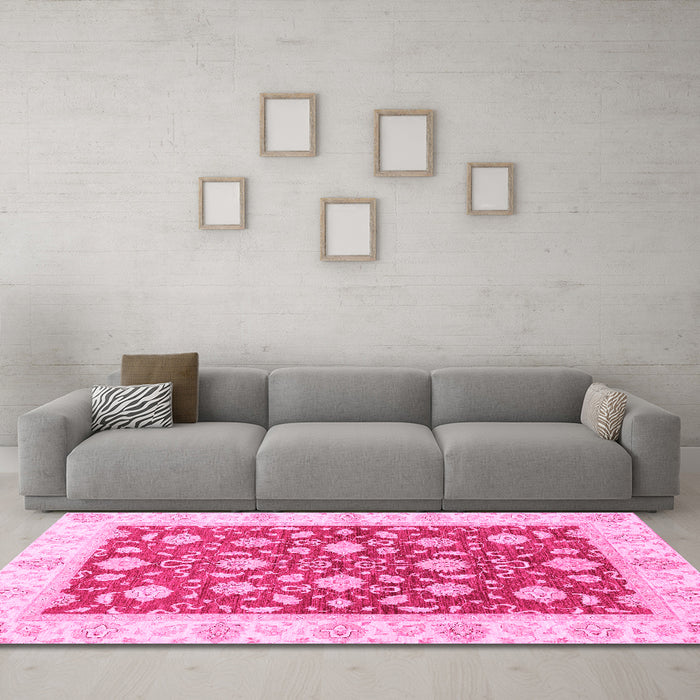 Machine Washable Oriental Pink Traditional Rug in a Living Room, wshabs3504pnk