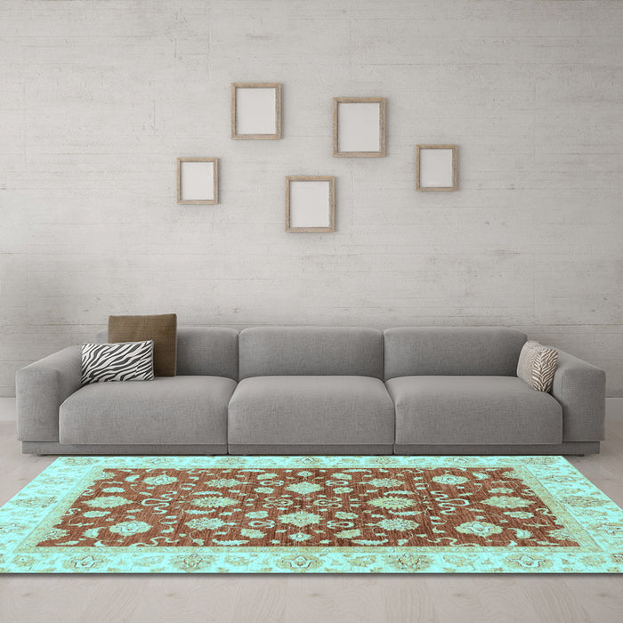 Machine Washable Oriental Light Blue Traditional Rug in a Living Room, wshabs3504lblu
