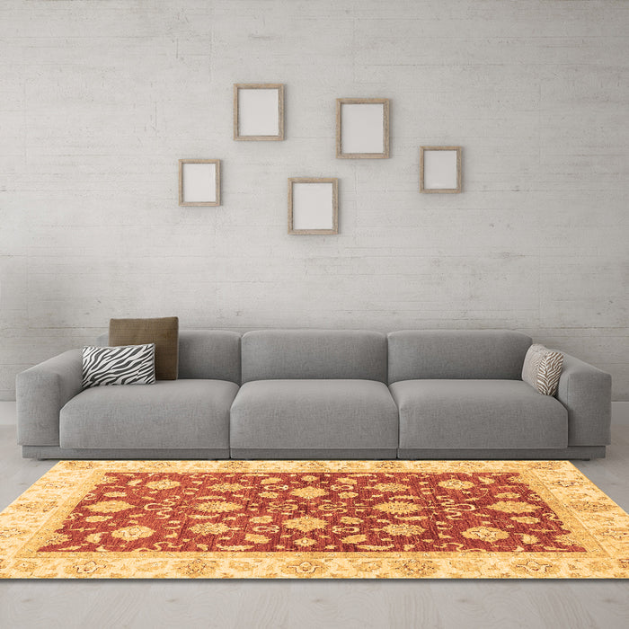 Machine Washable Oriental Brown Traditional Rug in a Living Room,, wshabs3504brn