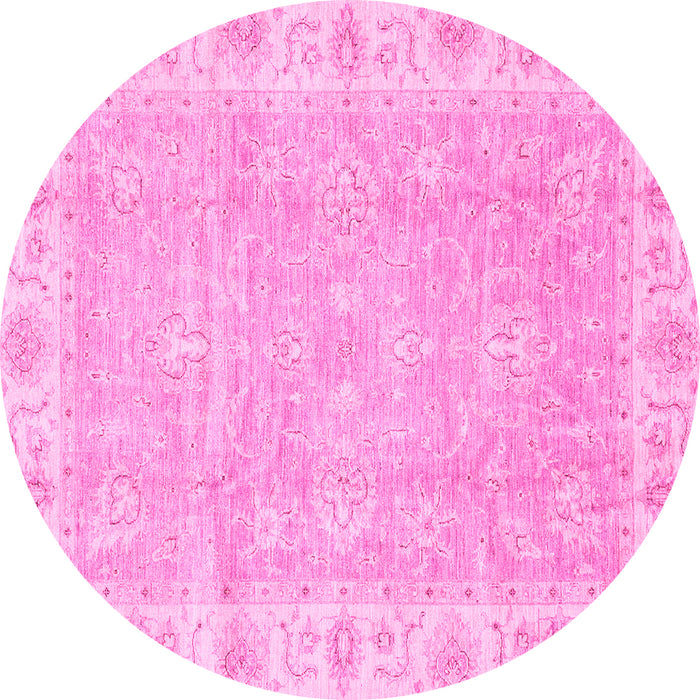 Round Machine Washable Oriental Pink Traditional Rug, wshabs3505pnk