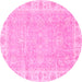 Round Machine Washable Oriental Pink Traditional Rug, wshabs3505pnk