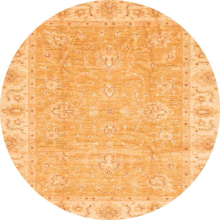 Round Machine Washable Oriental Orange Traditional Area Rugs, wshabs3505org