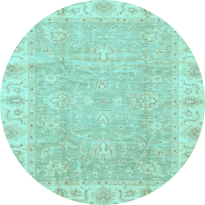 Round Machine Washable Oriental Light Blue Traditional Rug, wshabs3505lblu