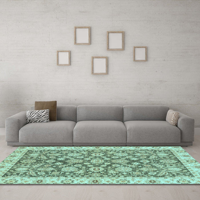 Machine Washable Oriental Light Blue Traditional Rug in a Living Room, wshabs3506lblu
