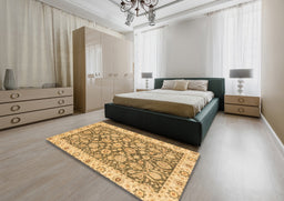 Abstract Dark Bisque Brown Oriental Rug in a Bedroom, abs3506