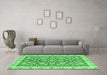 Machine Washable Oriental Emerald Green Traditional Area Rugs in a Living Room,, wshabs3506emgrn