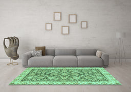 Machine Washable Oriental Turquoise Traditional Area Rugs in a Living Room,, wshabs3506turq