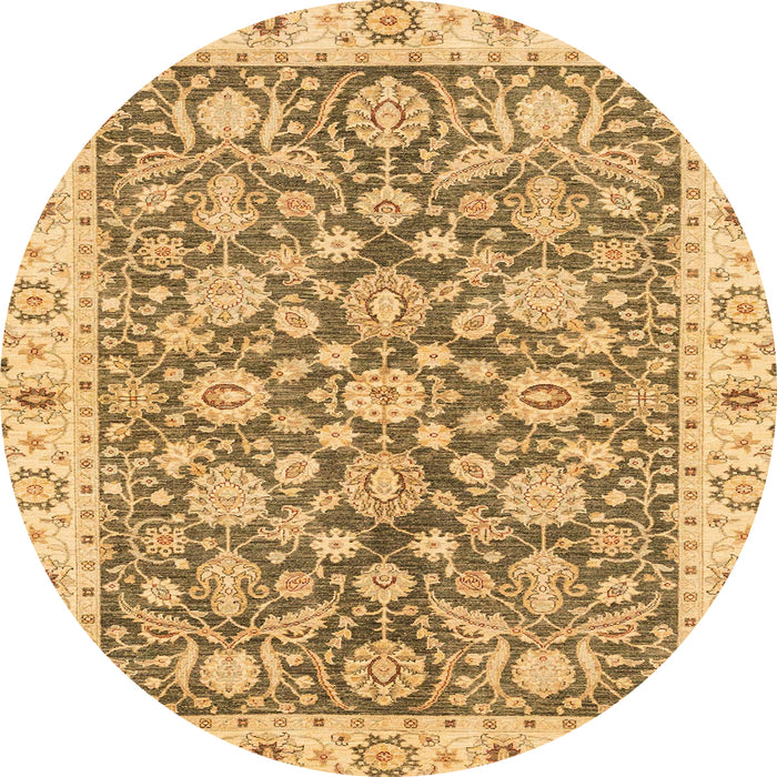 Round Abstract Dark Bisque Brown Oriental Rug, abs3506