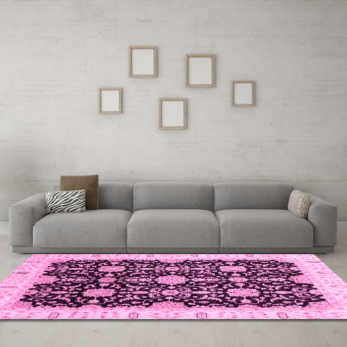 Machine Washable Oriental Pink Traditional Rug in a Living Room, wshabs3507pnk