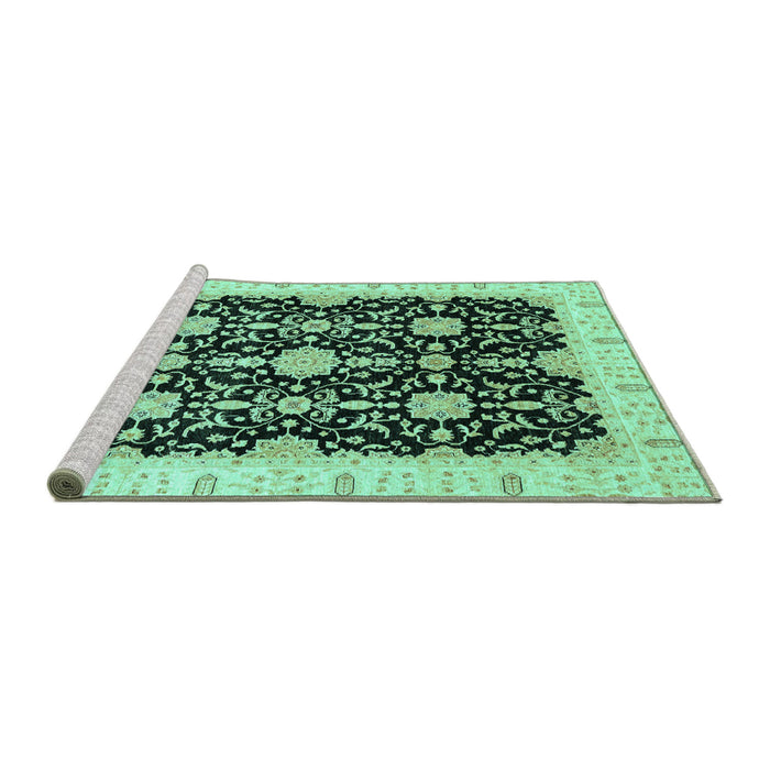 Sideview of Machine Washable Oriental Turquoise Traditional Area Rugs, wshabs3507turq