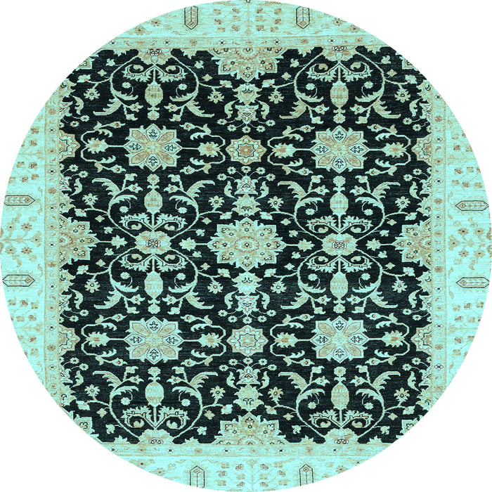 Round Oriental Light Blue Traditional Rug, abs3507lblu