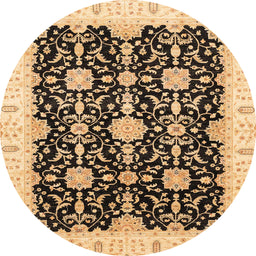 Round Abstract Chrome Gold Yellow Oriental Rug, abs3507