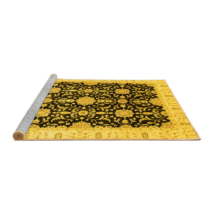 Sideview of Machine Washable Oriental Yellow Traditional Rug, wshabs3507yw