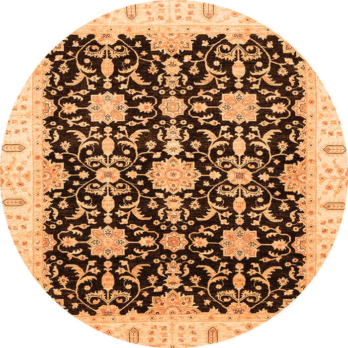 Round Machine Washable Oriental Orange Traditional Area Rugs, wshabs3507org