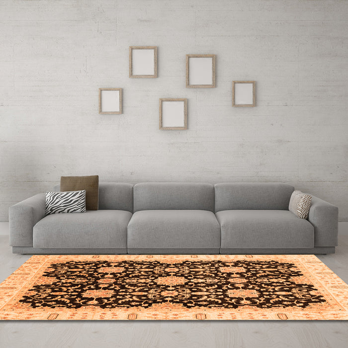 Machine Washable Oriental Orange Traditional Area Rugs in a Living Room, wshabs3507org