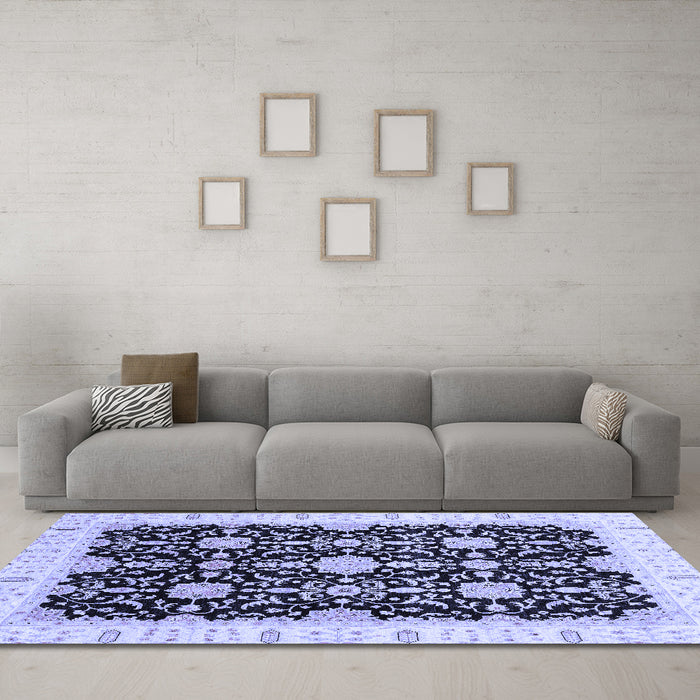 Machine Washable Oriental Blue Traditional Rug in a Living Room, wshabs3507blu