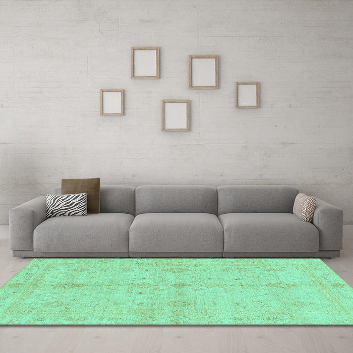 Machine Washable Abstract Turquoise Modern Area Rugs in a Living Room,, wshabs3508turq