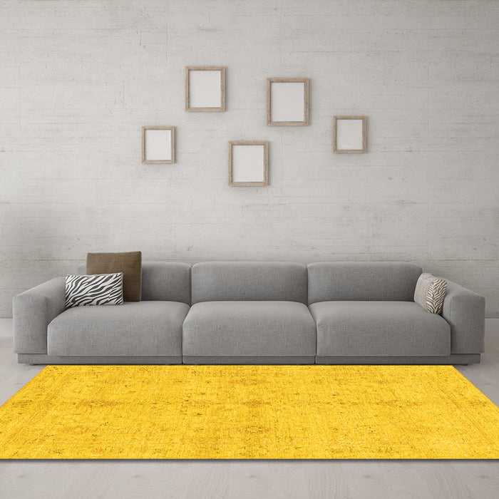 Machine Washable Abstract Yellow Modern Rug in a Living Room, wshabs3508yw