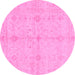 Round Abstract Pink Modern Rug, abs3508pnk