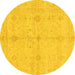 Round Abstract Yellow Modern Rug, abs3508yw