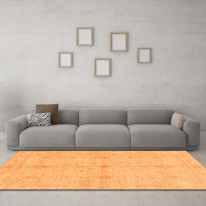 Machine Washable Abstract Orange Modern Area Rugs in a Living Room, wshabs3508org