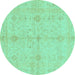 Round Abstract Turquoise Modern Rug, abs3508turq