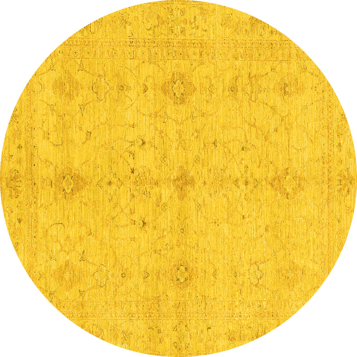 Round Machine Washable Abstract Yellow Modern Rug, wshabs3508yw