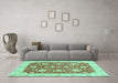 Machine Washable Oriental Turquoise Traditional Area Rugs in a Living Room,, wshabs3509turq