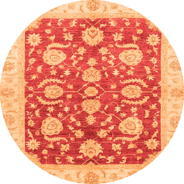 Round Machine Washable Oriental Orange Traditional Area Rugs, wshabs3509org