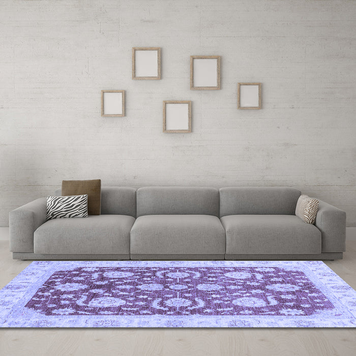 Machine Washable Oriental Blue Traditional Rug in a Living Room, wshabs3509blu