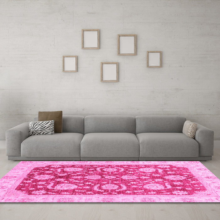 Machine Washable Oriental Pink Traditional Rug in a Living Room, wshabs3509pnk