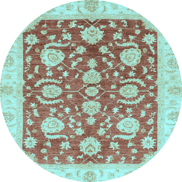 Round Machine Washable Oriental Light Blue Traditional Rug, wshabs3509lblu
