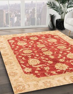 Machine Washable Abstract Orange Red Rug in a Family Room, wshabs3509