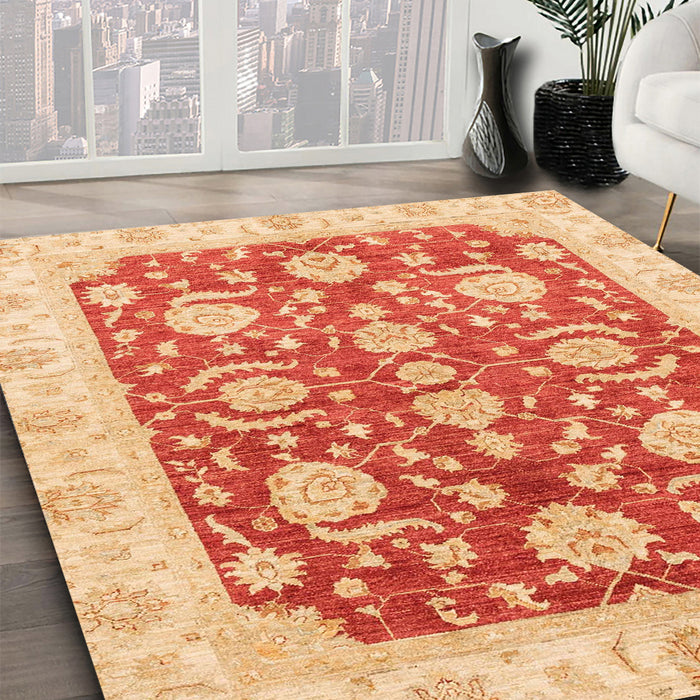 Machine Washable Abstract Orange Red Rug in a Family Room, wshabs3509