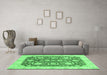 Machine Washable Oriental Emerald Green Traditional Area Rugs in a Living Room,, wshabs3509emgrn