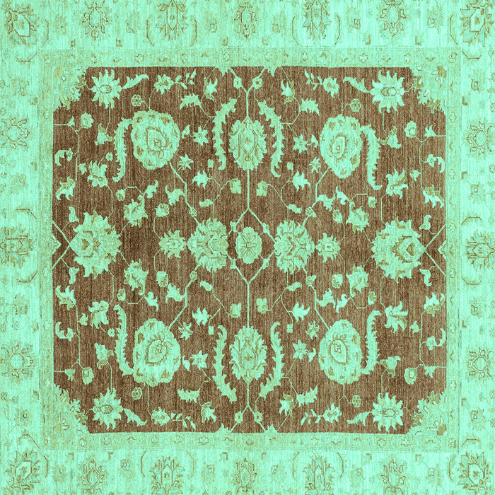 Square Machine Washable Oriental Turquoise Traditional Area Rugs, wshabs3509turq