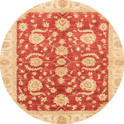 Round Abstract Orange Red Oriental Rug, abs3509