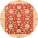 Round Abstract Orange Red Oriental Rug, abs3509