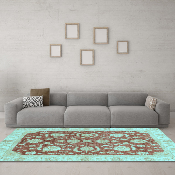 Machine Washable Oriental Light Blue Traditional Rug in a Living Room, wshabs3509lblu
