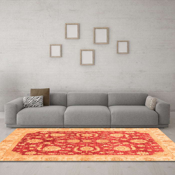 Machine Washable Oriental Orange Traditional Area Rugs in a Living Room, wshabs3509org