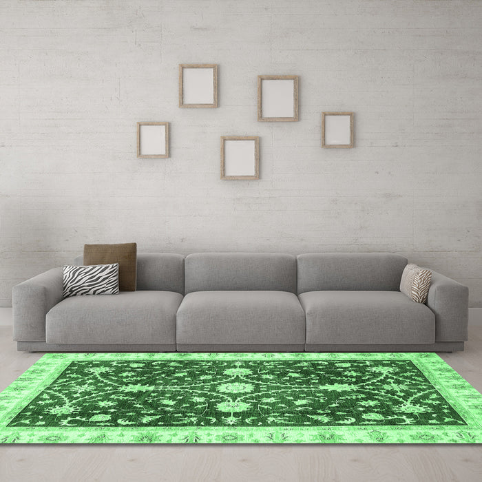 Machine Washable Abstract Emerald Green Modern Area Rugs in a Living Room,, wshabs350emgrn