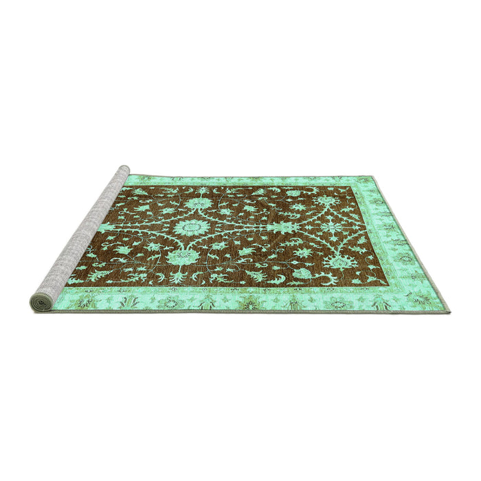 Sideview of Machine Washable Abstract Turquoise Modern Area Rugs, wshabs350turq