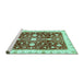 Sideview of Machine Washable Abstract Turquoise Modern Area Rugs, wshabs350turq