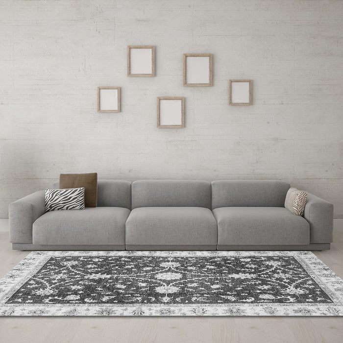 Machine Washable Abstract Gray Modern Rug in a Living Room,, wshabs350gry