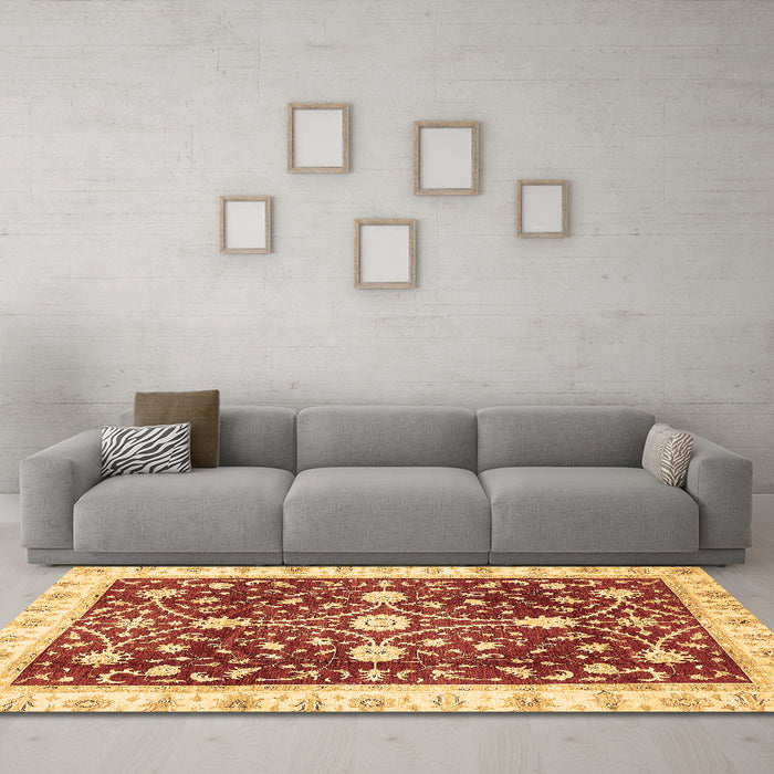 Machine Washable Abstract Brown Modern Rug in a Living Room,, wshabs350brn