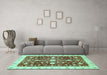 Machine Washable Abstract Turquoise Modern Area Rugs in a Living Room,, wshabs350turq